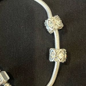 Chamilia sterling silver shimmering stone beads in clear -  set of 2